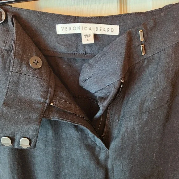 Veronica Beard Womens Ankle Pants Size 8 Black Wide Leg Linen Blend Minimalist - Picture 13 of 15